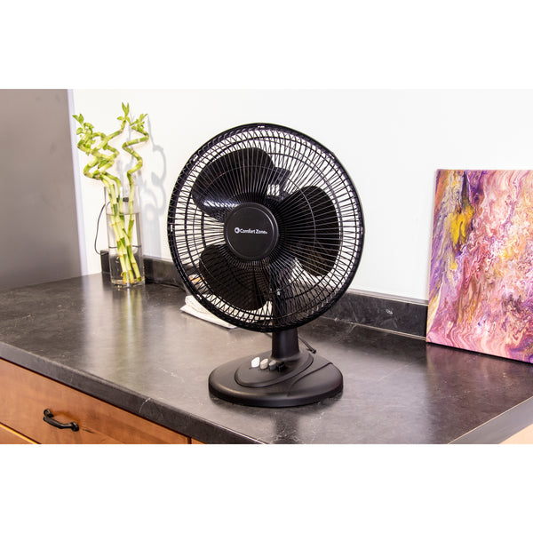 Comfort Zone 12 3-Speed Oscillating Table Fan with Adjustable