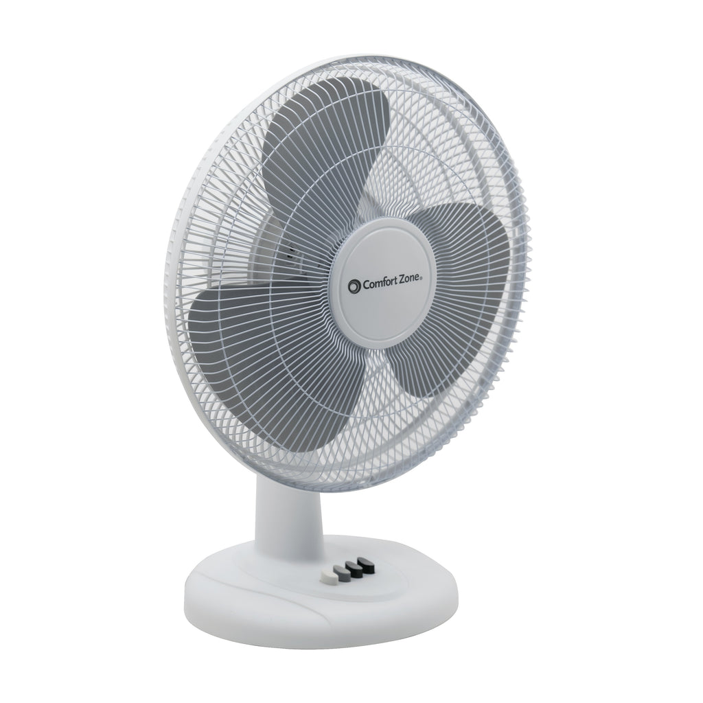 Comfort Zone 12 3-Speed Quiet Oscillating Table Fan in White