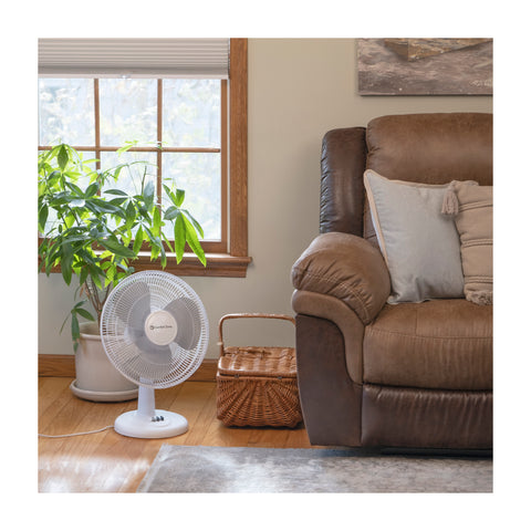 12” 3-Speed Oscillating Table Fan with Adjustable Tilt, Convenient Push  Button Controls, Quiet Operation, Ideal for Home, Bedroom, Dorm & Office